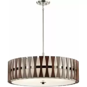 Image of 5 Bulb Ceiling Pendant Light Fitting Auburn Stained Wood LED E27 100W Bulb