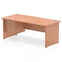 Image of Dynamic Rectangular Office Desk Beech MFC Panel End Leg Beech Colour Frame Impulse 1 x 2 Drawer Fixed Ped 1800 x 800 x 730mm