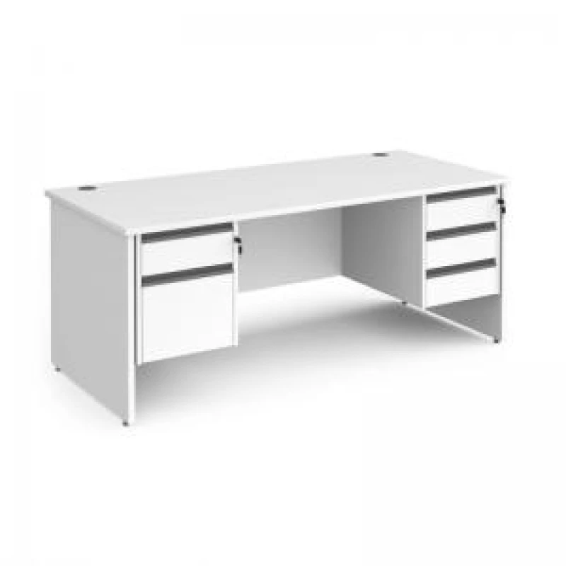 Image of Contract 25 Office Desk Rectangular Desk 1800mm With Double Pedestal White Top And Panel End Leg 800mm Depth Contract 25 CP18S23-G-WH White CP