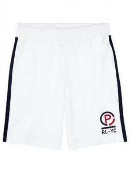 image of Ralph Lauren Boys Jersey Side Stripe Shorts - White, Size 2 Years