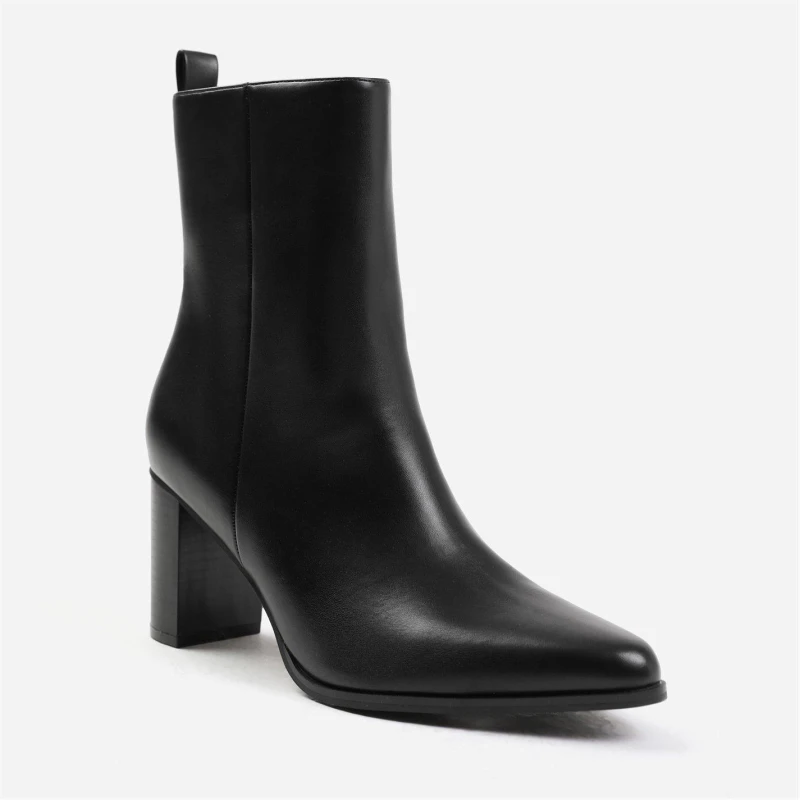 Image of Wheres That From North Block Heel Ankle Boot In Black Faux Leather Black Pu female 4
