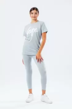 HYPE GIRLS GREY SCRIPT T-SHIRT & LEggINGS SET