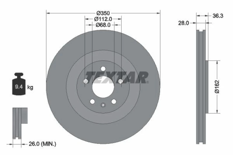 Image of Brake disc TEXTAR 92290405