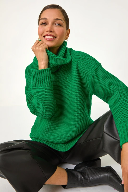 Image of Roman Womens Textured Cowl Neck Jumper in Green Size: 18 Green Female 18