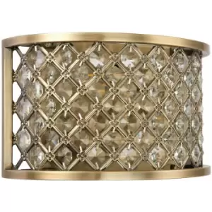 Image of Loops - Crystal Cage Wall Light Brass & Glass Shade Modern Twin Bulb Lounge Lamp Fitting