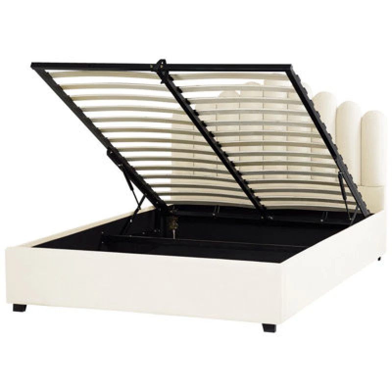 Image of Beliani Ottoman Bed Velvet Vincennes 160 X 200 Cm (Eu King Size) Off-White