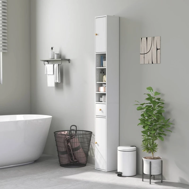 Image of HOMCOM HOMCOM Tall Bathroom Cabinet with Drawer and Adjustable Shelves, White White One Size Unisex 5063603071346
