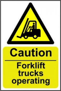 Image of Caution Fork Lift Trucks Operating - RPVC (200 X 300MM)