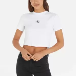 Image of Calvin Klein Jeans Badge Rib Cotton-Blend Short Sleeve T-Shirt - L
