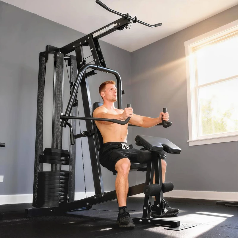 Image of SPORTNOW Multi Gym with Adjustable Seat & Back, 45kg Weight Stack in Black Unisex