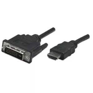 Image of Manhattan HDMI to DVI-D 24+1 Cable 1m Male to Male Black Equivalent to Startech HDDVIMM1M Dual Link Compatible with DVD-D Lifetime Warranty Polybag