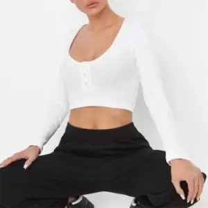 Missguided Rib V Popper Front Crop Top - White