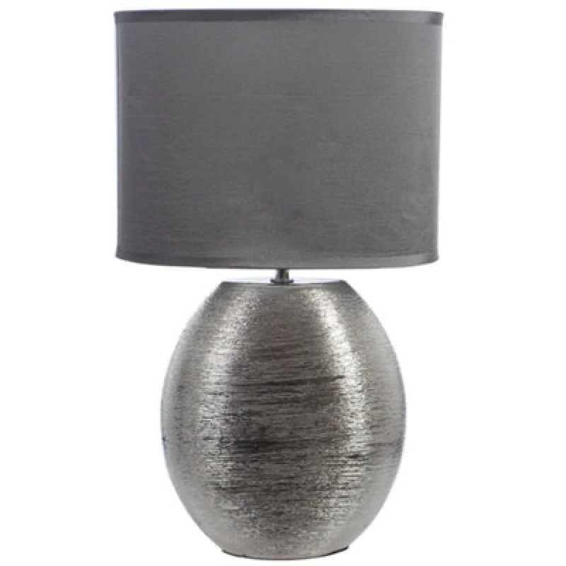 Image of K Living Waltham Brushed Silver Ceramic Table Lamp Complete With Satin Shade