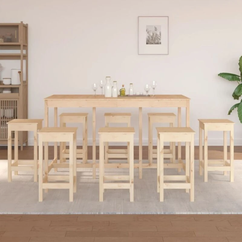 Image of vidaXL 9 Piece Bar Set Solid Wood Pine, Brown 3124717