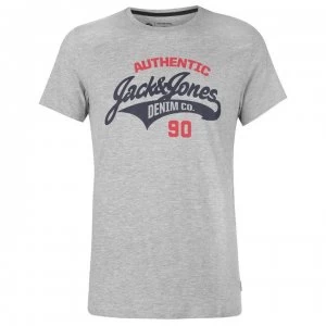 image of Jack and Jones Core Heritage Logo T Shirt Mens - Light Grey Marl