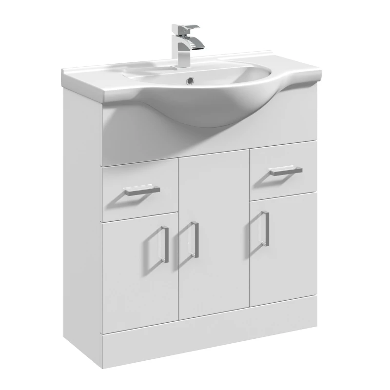 Image of Balterley 3 Door 2 Drawer Bathroom Vanity Basin Unit Gloss White 750mm White