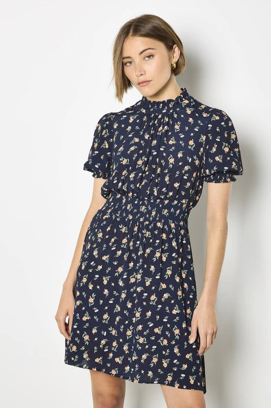 Image of Apricot Womens Ditsy Floral Ruffle Mini Dress in Navy Size: 14 Navy Female 14
