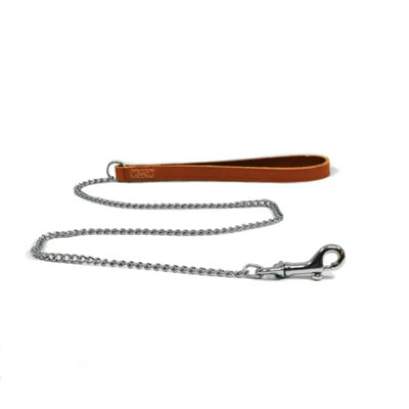 Image of Ancol Heritage 90cm Heavy Chain Dog Lead with Leather Handle Tan