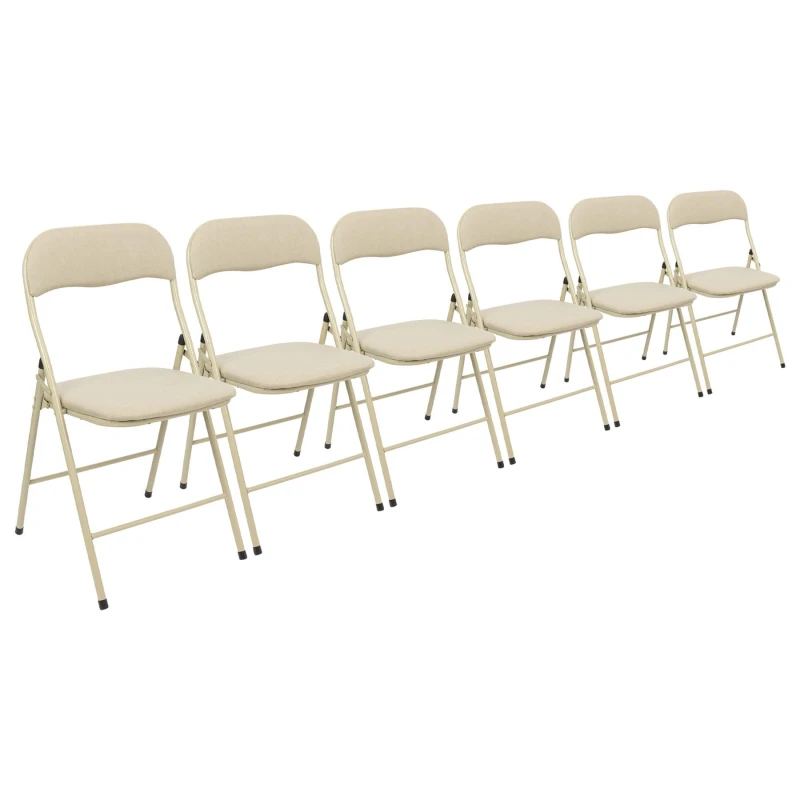 Image of Harbour Housewares Fabric Padded Metal Folding Chairs - Beige - Pack Of 6