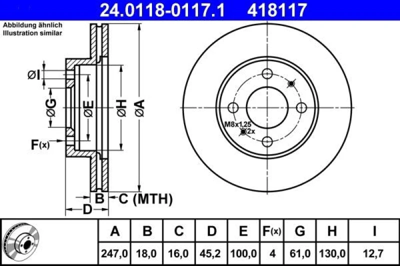 Image of ATE 24.0118-0117.1 Brake disc Vented Brake Disc (82)