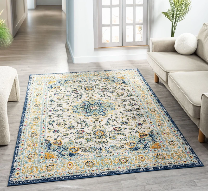 Image of San Marino Living Room Area Rug - Low Pile Medallion Floral Design Muti Coloured 200Cm X 290Cm