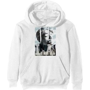 image of Tupac - LA Skyline Unisex Large Hoodie - White