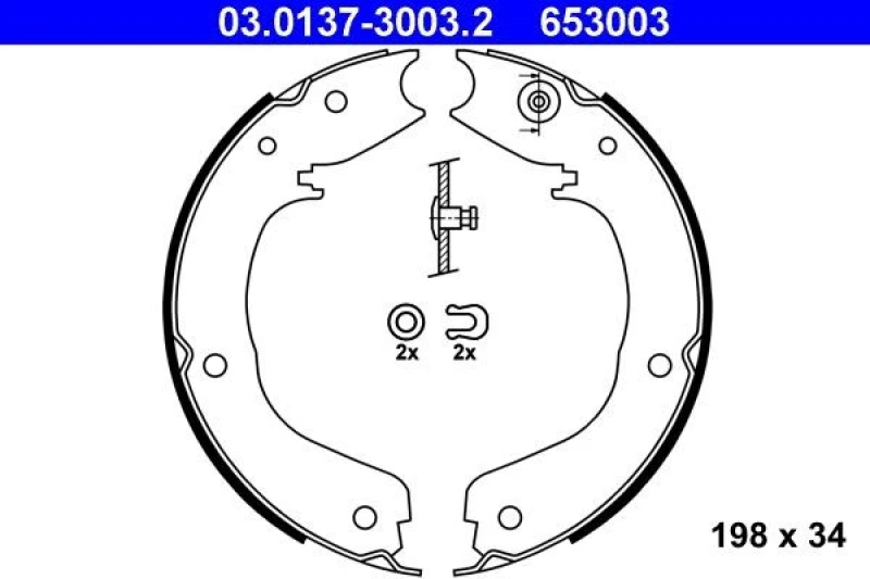 Image of ATE 03.0137-3003.2 Handbrake Shoes without lever Brake Shoe Set,parking brake (1419)