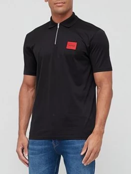 Image of Hugo Boss Deresom Red Patch Logo Zip Polo Shirt Black Size 2XL Men