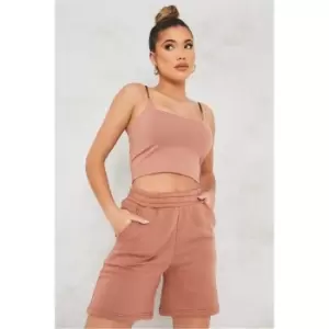 image of I Saw It First Camel Cotton Double Layer Strappy Crop Top - Brown