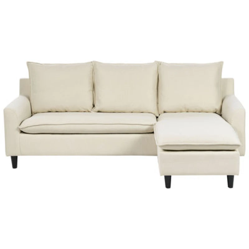 Image of Beliani Corner Sofa 3 Seater Elvenes Fabric Light Beige Left Hand