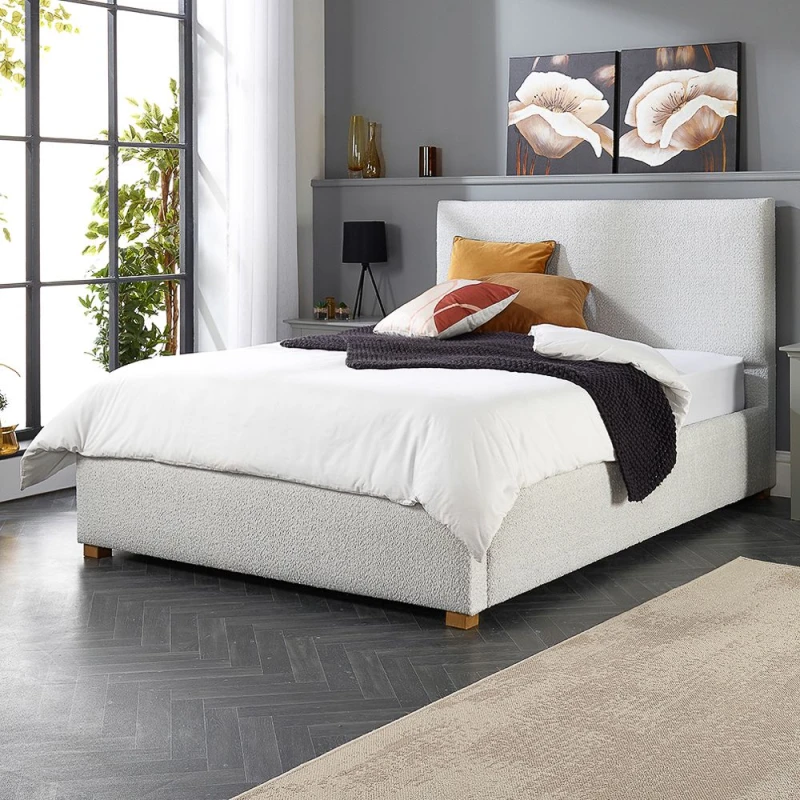 Image of Aspire Aspire Boucle Upholstered Garland Ottoman Bed Frame in Grey Size: Double Grey Double Unisex 5057632185525