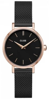 Image of CLUSE La Boheme Petite Black Mesh Bracelet Black Dial Watch