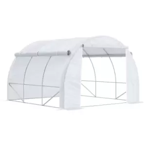 image of Outsunny 3 x 3 x 2m Polytunnel Greenhouse, Walk in Pollytunnel Tent with Steel Frame, Reinforced Cover Zippered Door 6 Windows for Garden White