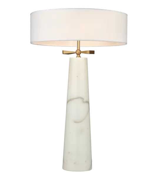 image of Bow 2 Light Table Lamp With Round Shade Brass, E27