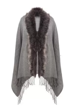 Image of Quiz Cream Faux Fur Cape - 1