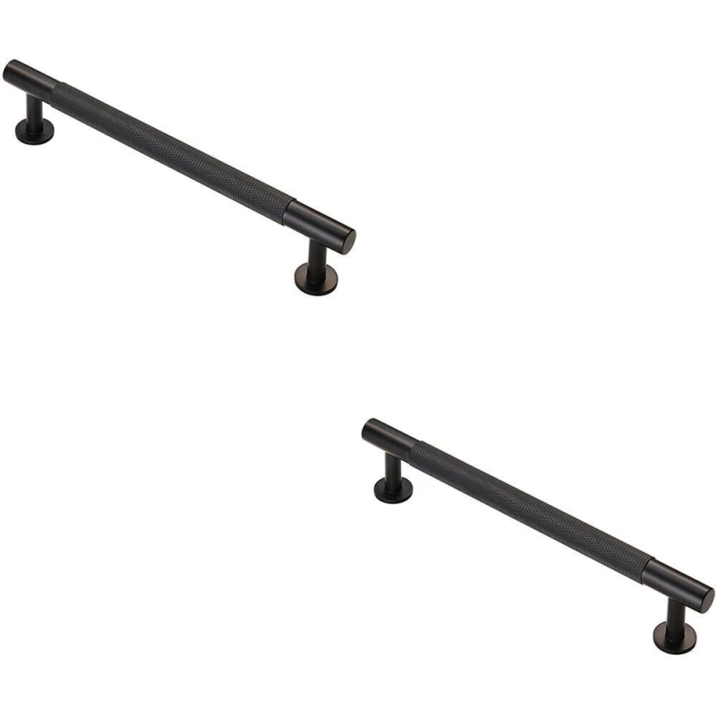 Image of Loops 2x Knurled Bar Door Pull Handle 190 x 13mm 160mm Fixing Centres Matt Black unisex