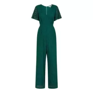 image of Yumi Green Angel Sleeve Lace Jumpsuit - Green