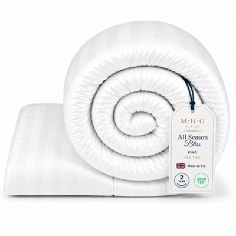 Image of MHG Living 10.5 Tog All Season Duvet - Hotel Quality Striped Microfibre Duvet, Breathable & Hypoallergenic - King