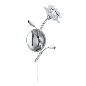 Image of 1 Light Flower Design Wall Lamp Chrome And Glass Shade, G9
