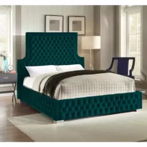 Image of Yanis Upholstered Beds - Plush Velvet, Super King Size Frame, Green - Green