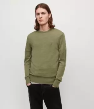 Image of AllSaints Mens Mode Merino Crew Jumper, Moss Green Marl, Size: XS