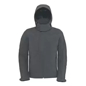 Image of B&C Mens Hooded Softshell Breathable, Waterproof & Windproof Jacket (Fleece Lining) (3XL) (Dark Grey)