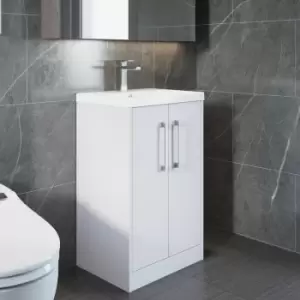 image of Hudson Reed Juno Floor Standing 2-Door Vanity Unit with Basin 1 500mm Wide - White Ash