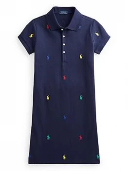 Image of Ralph Lauren Girls Embroidered Polo Shirt Dress - Navy, Size 8-10 Years=M, Women