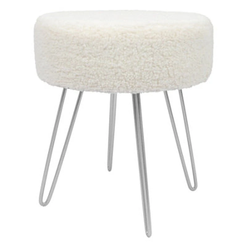 Image of Harbour Housewares Boucle Footstool - Round Modern Dressing Table Footstool Vanity Seat Chairs - 40 X 35Cm - Silver Legs
