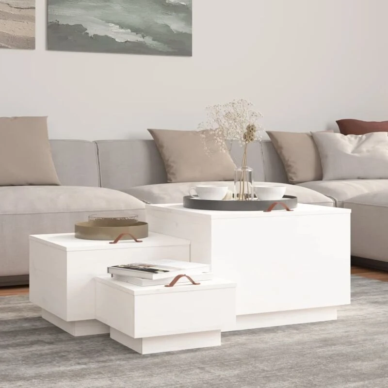 Image of vidaXL Storage Boxes With Lids 3 Pcs White Solid Wood Pine, White 818246