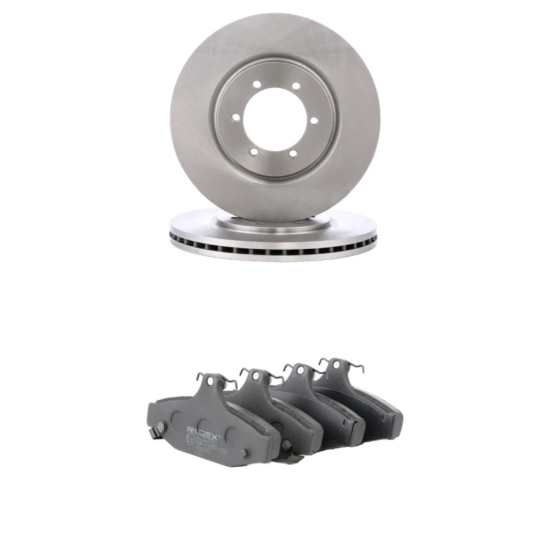 Image of RIDEX 3405B2741 Brake disc and pads set Rear Axle, Brake Disc Type: internally vented, with acoustic wear warning Brake Set,disc brakes (3405)