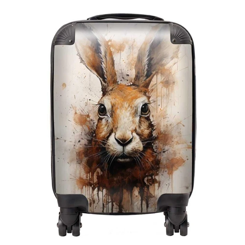 Image of Warren Reed - Designer Watercolour Hare Face Suitcase in Brown Size: Large Brown Unisex Large