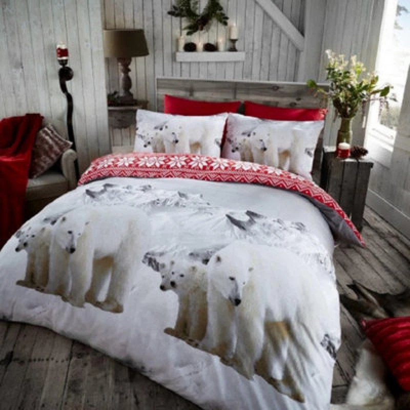 Image of Smart Living Smart Living 100% Brushed Cotton Flannel Printed Duvet Cover With Pillowcases in White Size: Double White Double Unisex 5051346106340