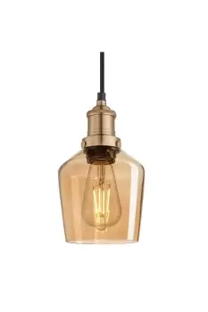 Image of Brooklyn Tinted Glass Schoolhouse Pendant, 5.5 Inch, Amber, Brass Holder